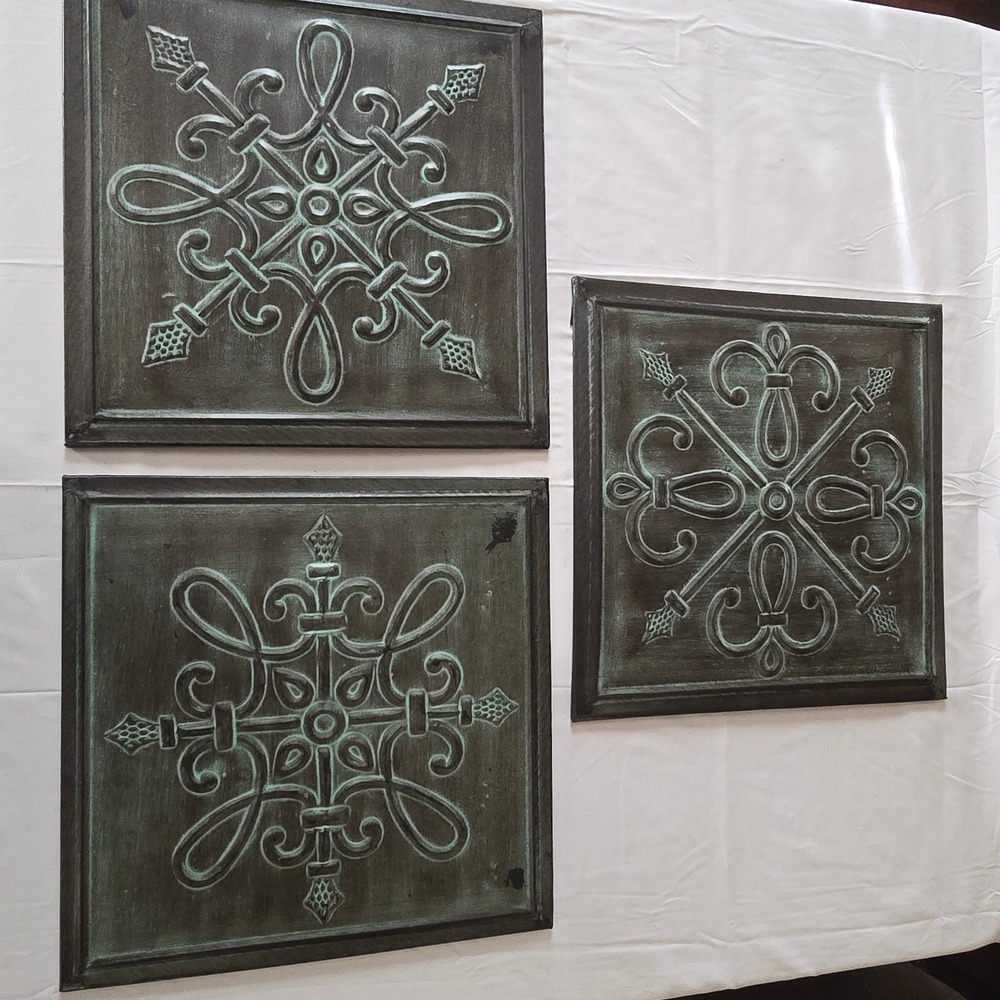 Southern Living at Home Metal Wall Art Set of 3 Tuscan Scroll Tiles 14x14